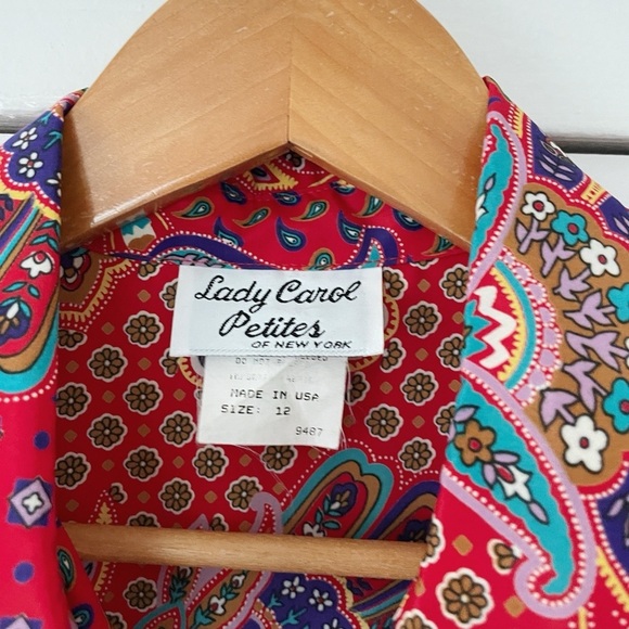 Vintage Lady Carol Petites of New York Paisley Red Maxi Dress USA made Size 12 - Picture 5 of 7